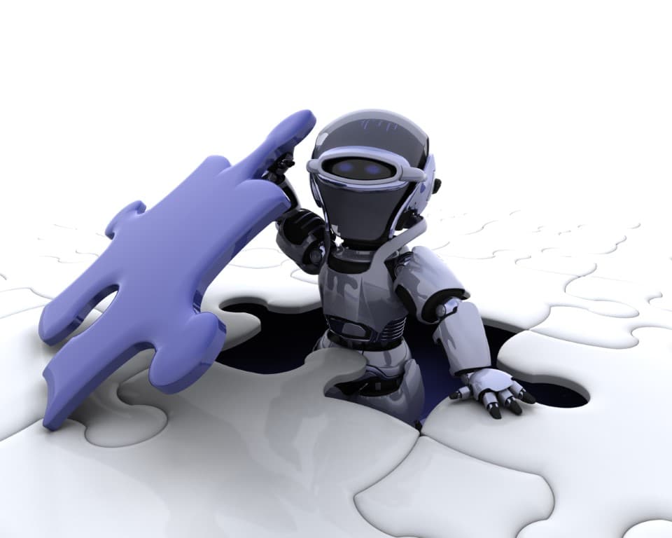 robot with final piece jigsaw puzzle